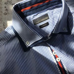 EUC Zara Man Slim Fit Blue Stripe Shirt - Small